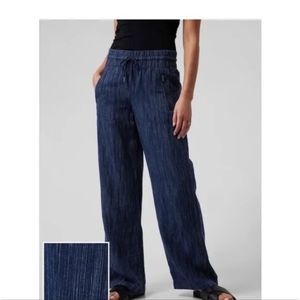 Athleta Cabo Linen Textured Wide Leg Pants 657680-02 Womens Blue Size 10